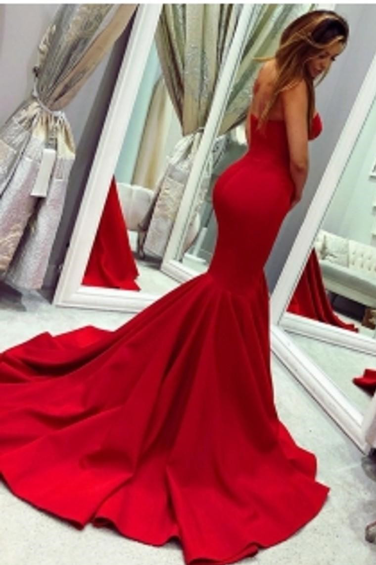 Mermaid Sweetheart Neck Sleeveless Floor-length Satin Formal Dress With Sweep / Brush Train 2
