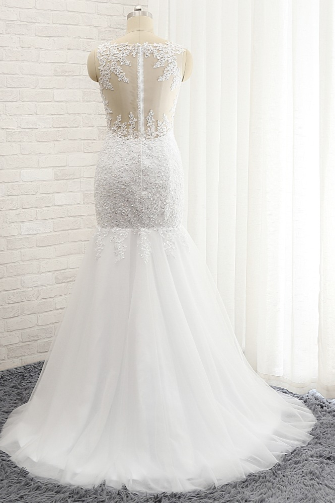 Mermaid Straps Floor-length 100D Chiffon Bridal Gown With Appliques 2