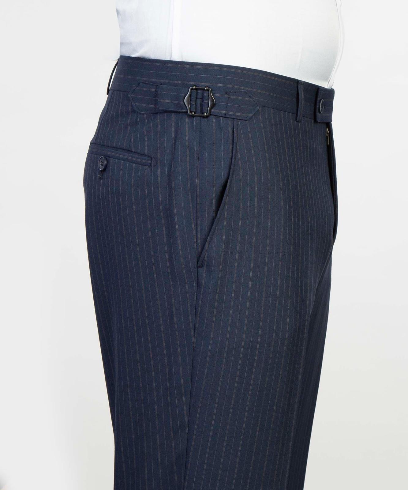 Navy Stripe Three Pieces Business Suit with Peaked Lapel 6