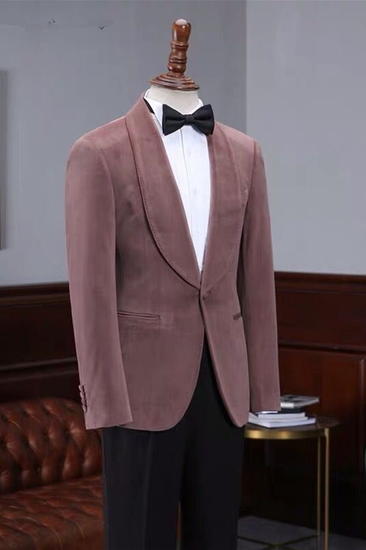 Pink Velvet Shawl Lapel Men's Wedding Suit 2