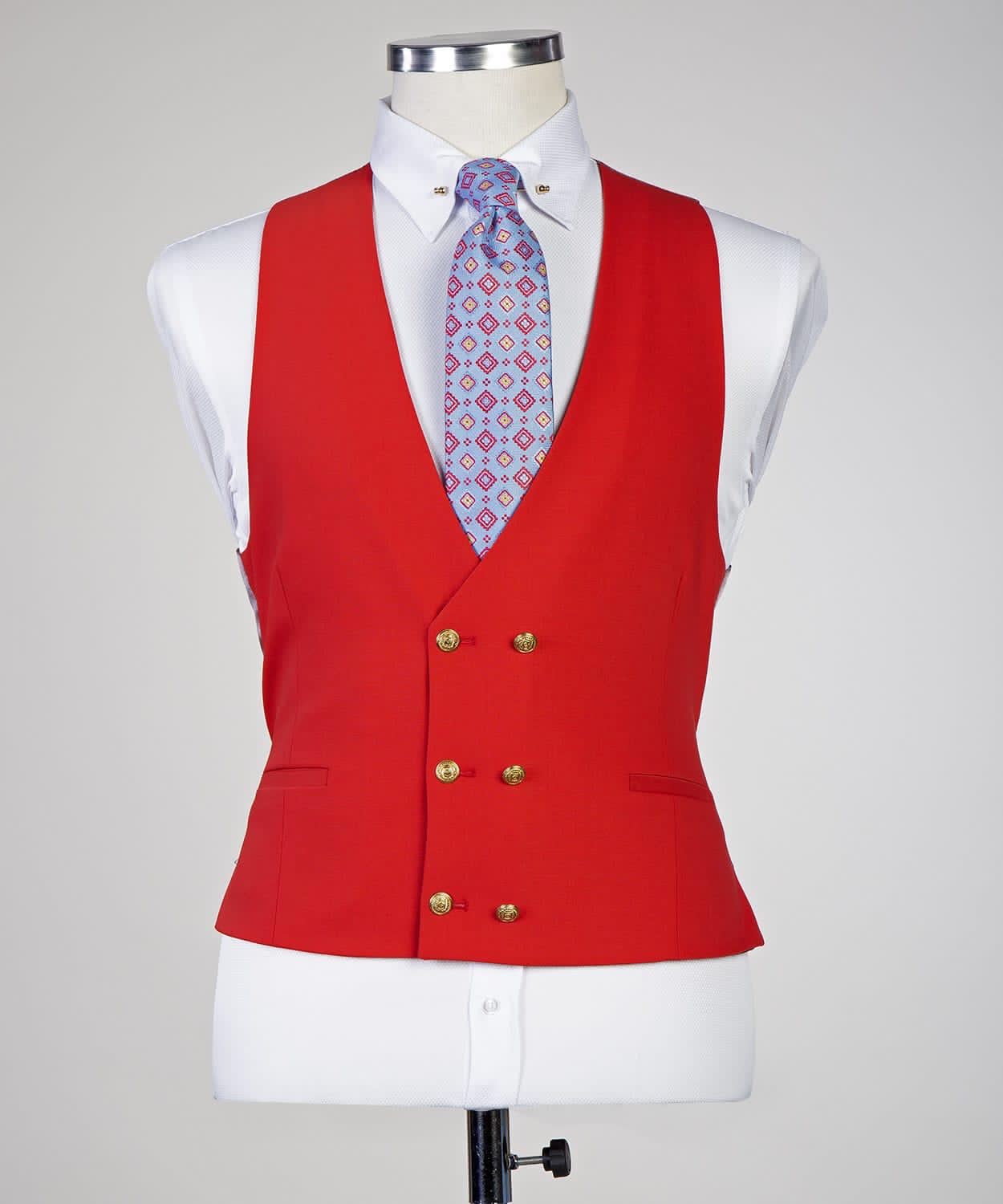 Red Three Pieces  Prom Men Suit with Peaked Lapel 2