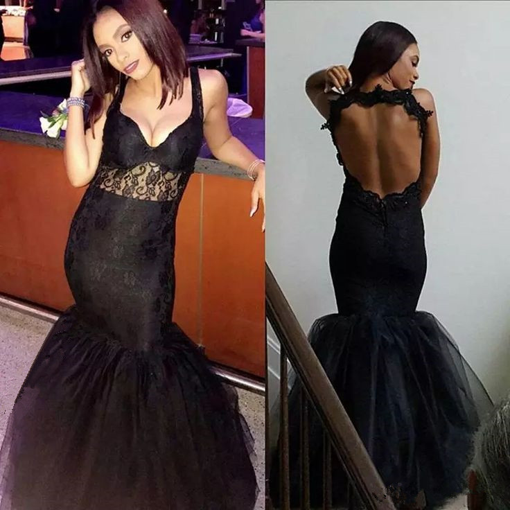 Mermaid V-neck Sleeveless Sweep / Brush Train Tulle Evening Dress With Lace 2