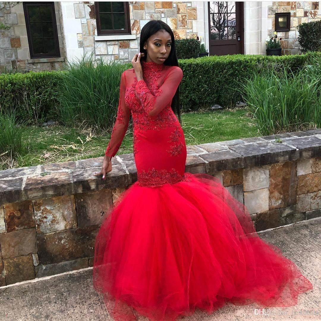 Mermaid High Neck Sweep / Brush Train Tulle Evening Dress With Appliques 2