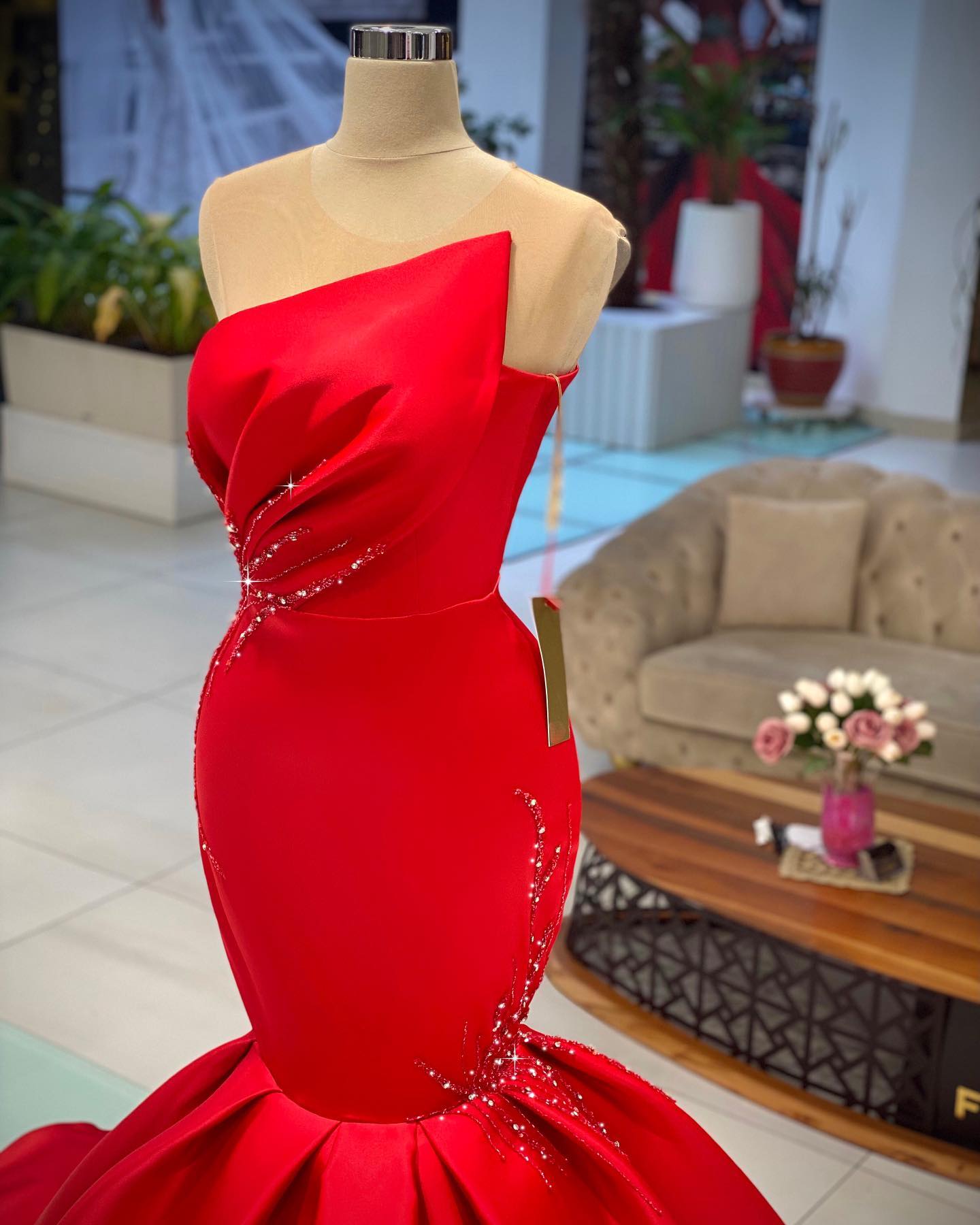 Mermaid Jewel Neck Sleeveless Floor-length Satin Formal Dress With Ruffles 2