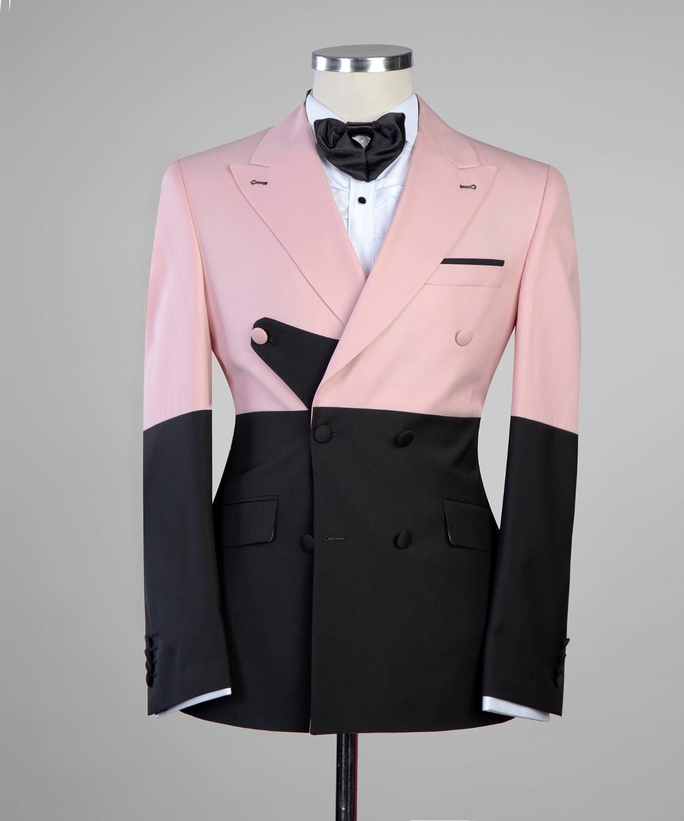 Pink And Black Double Breasted Peaked Lapel Prom Men Suit 3