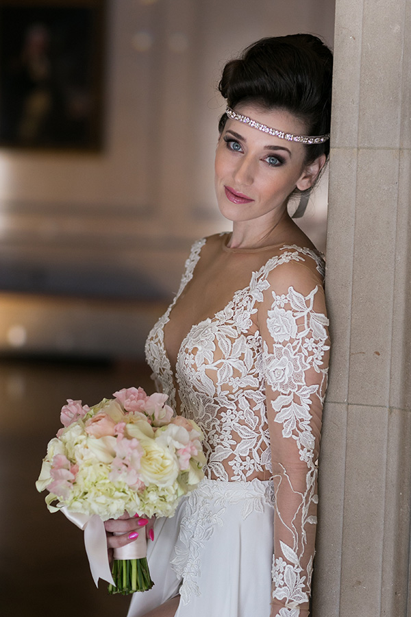 A-line Plunging Neckline Floor-length 100D Chiffon Wedding Dress With Lace 3