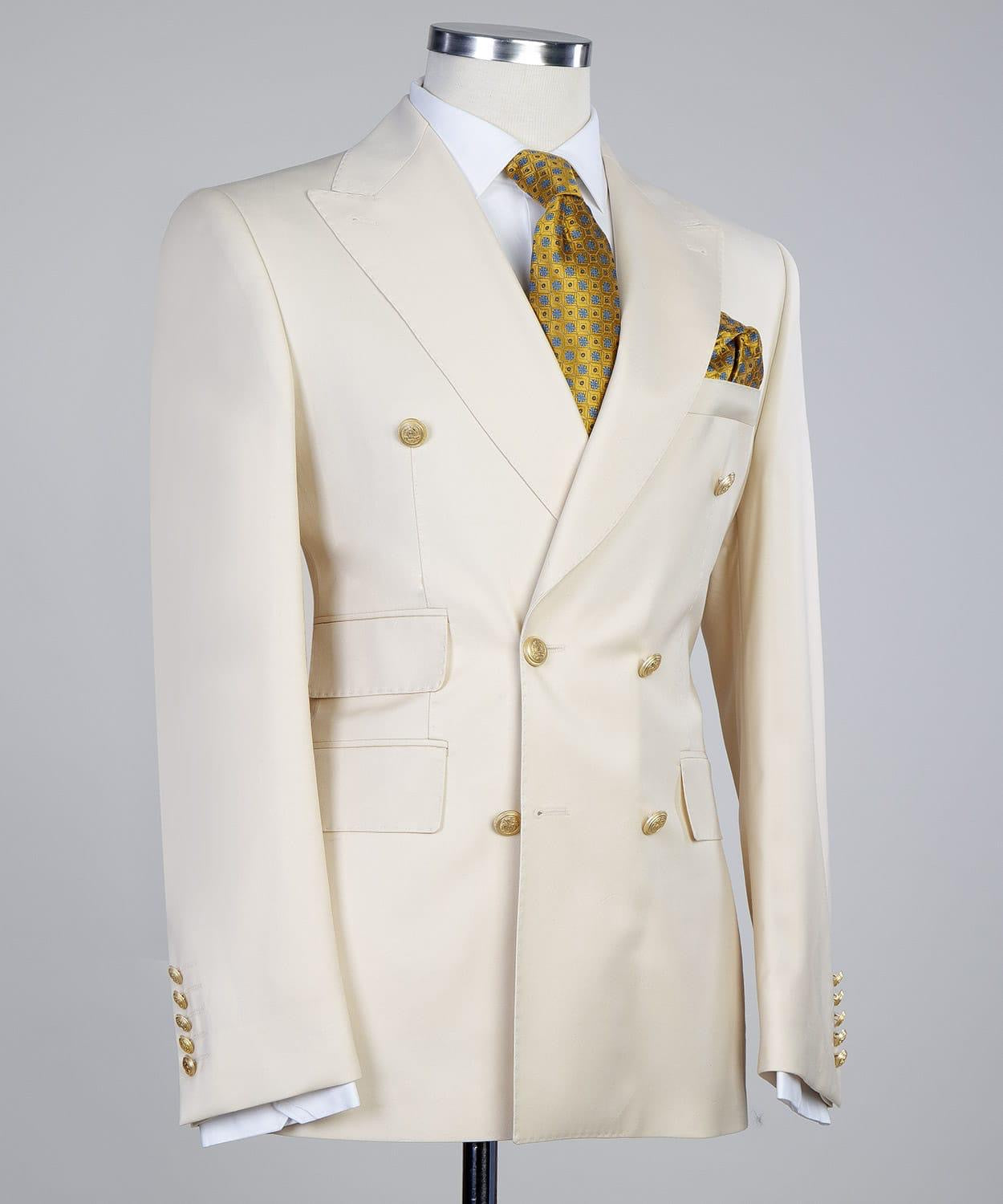Creamy White Double Breasted Men Suit with Peaked Lapel 3