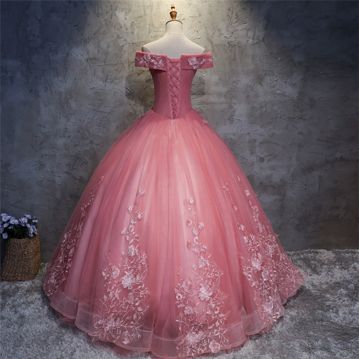 Ball Gown Off-the-shoulder Sleeveless Floor-length Tulle Evening Gown With Appliques 2