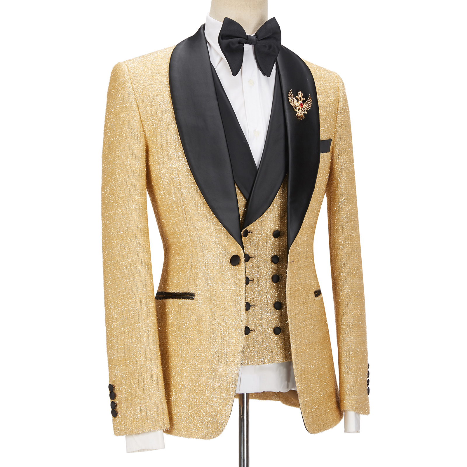 Golden Sparkle Shawl Lapel Men Suit 3