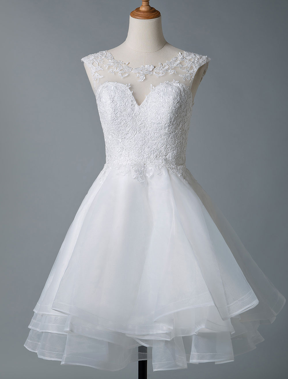 A-line Sleeveless Mini Lace Bridal Dress With Lace 3