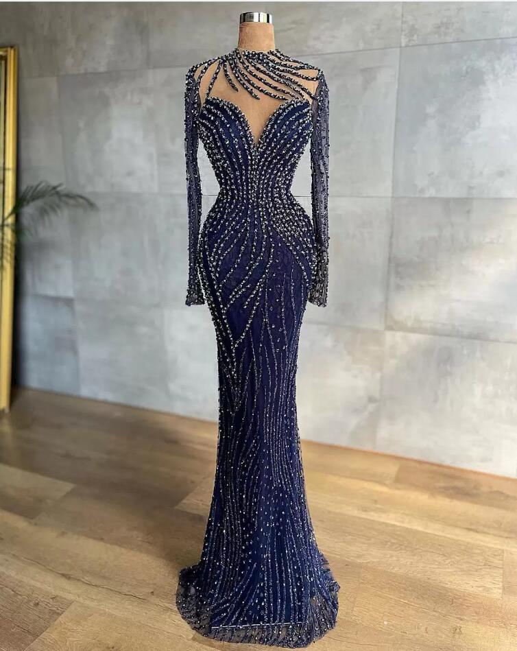 Mermaid One Shoulder Long Sleeves Floor-length Tulle Evening Dress With Ruffles 2