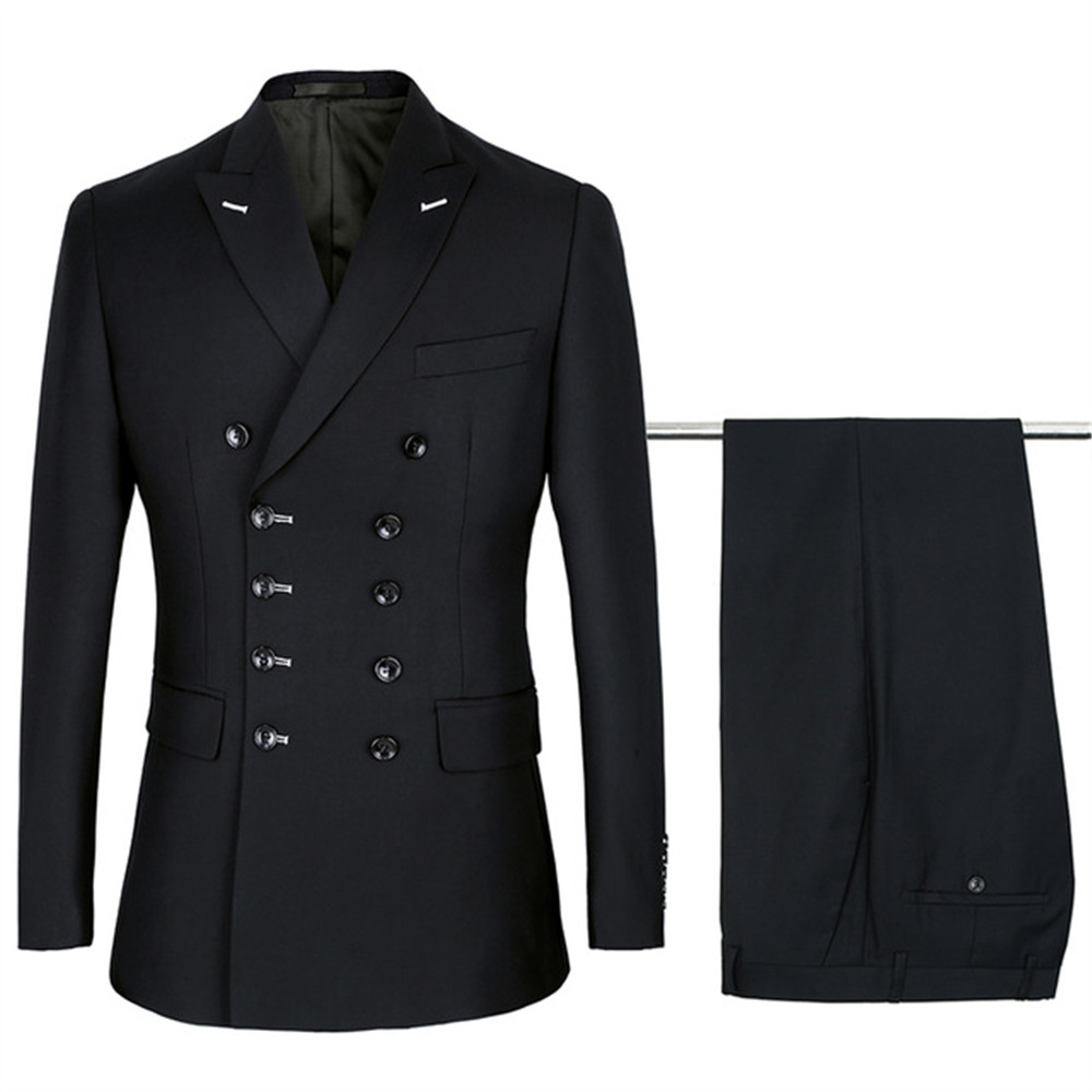 Black Double Breasted Business Men Suit with Slim Fit 2