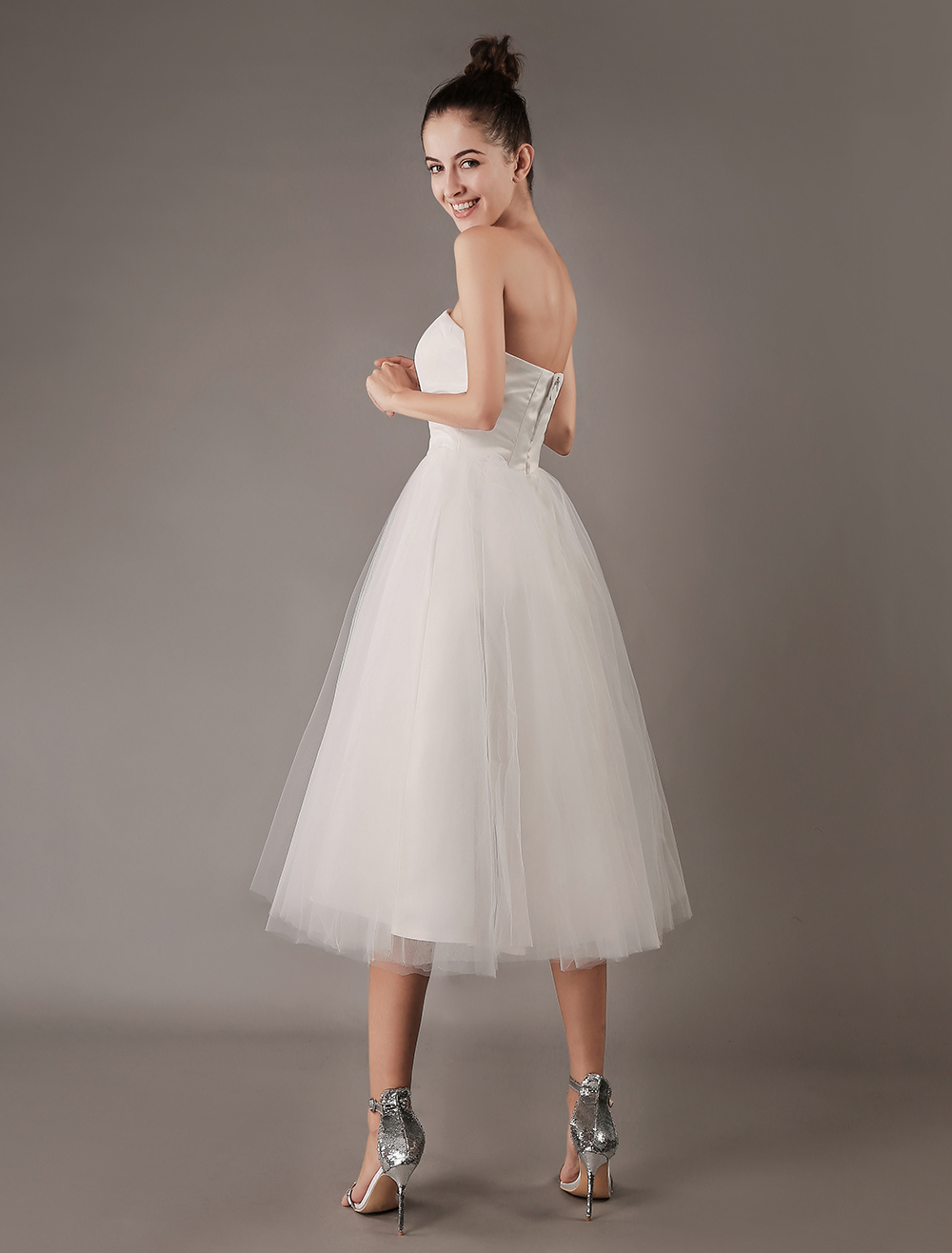 A-line Strapless Sleeveless Mini Bridal Dress 8