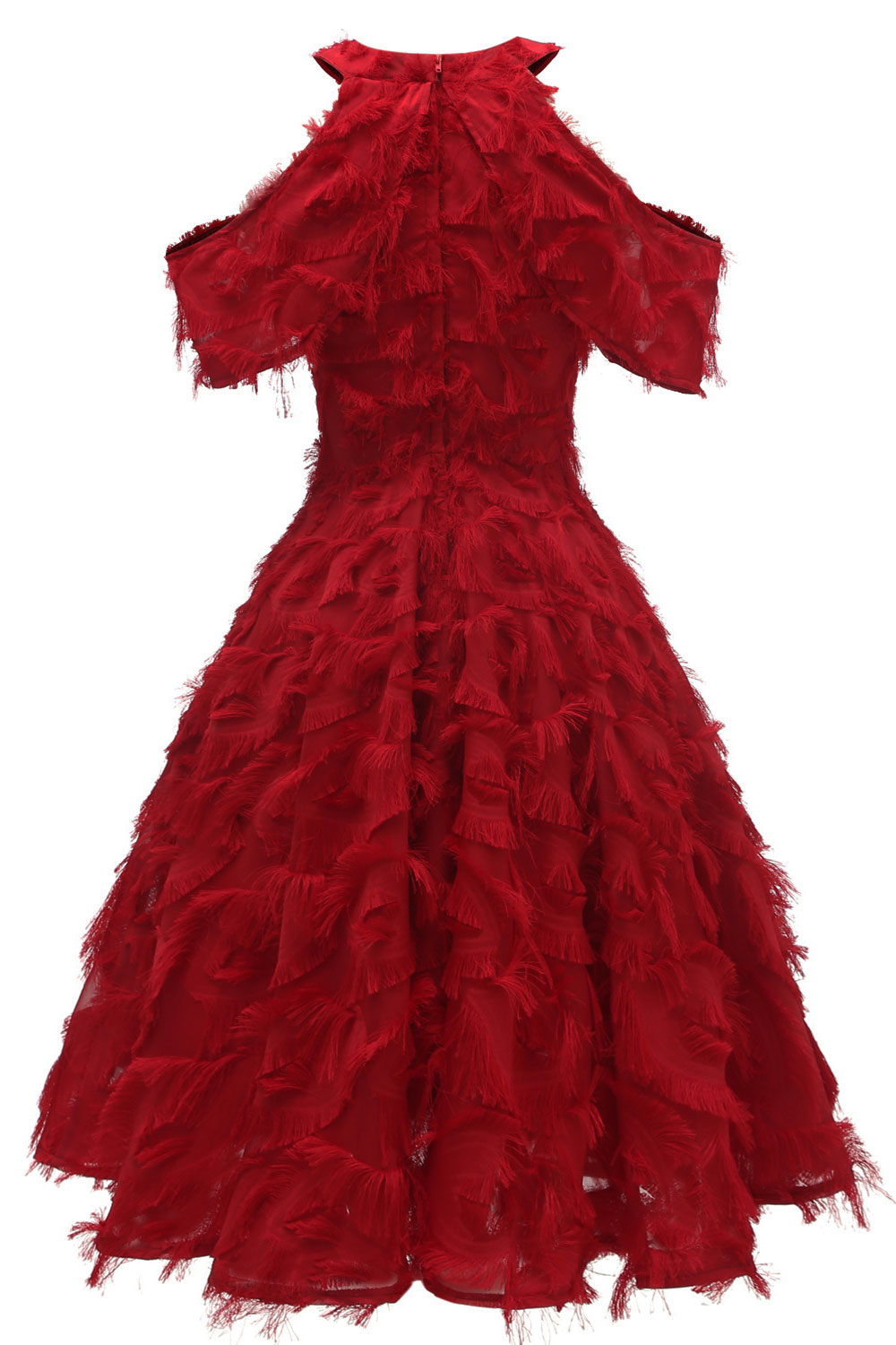 A-line Halter-neck Knee-length Party Dress With Feathers 12
