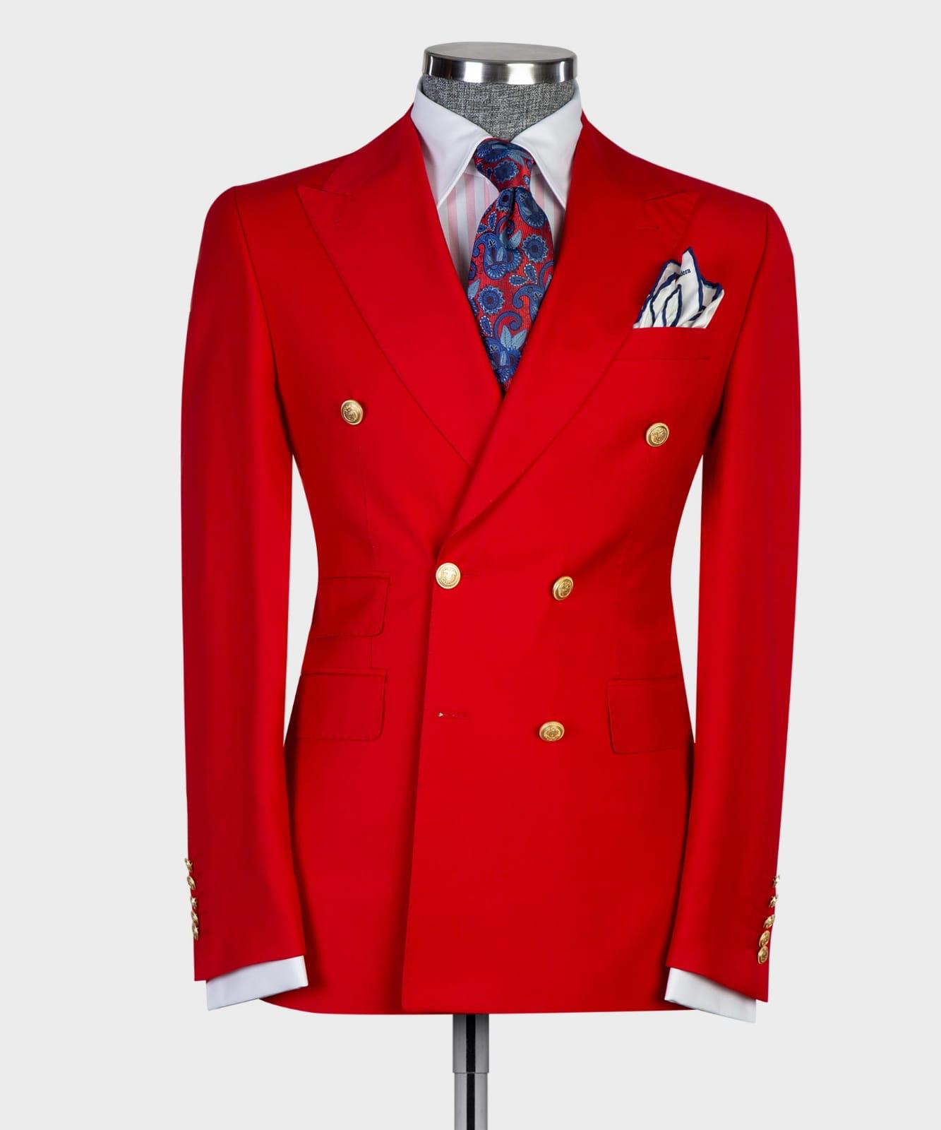Red Slim Fit Two Pieces Business Men Suit with Peaked Lapel 4