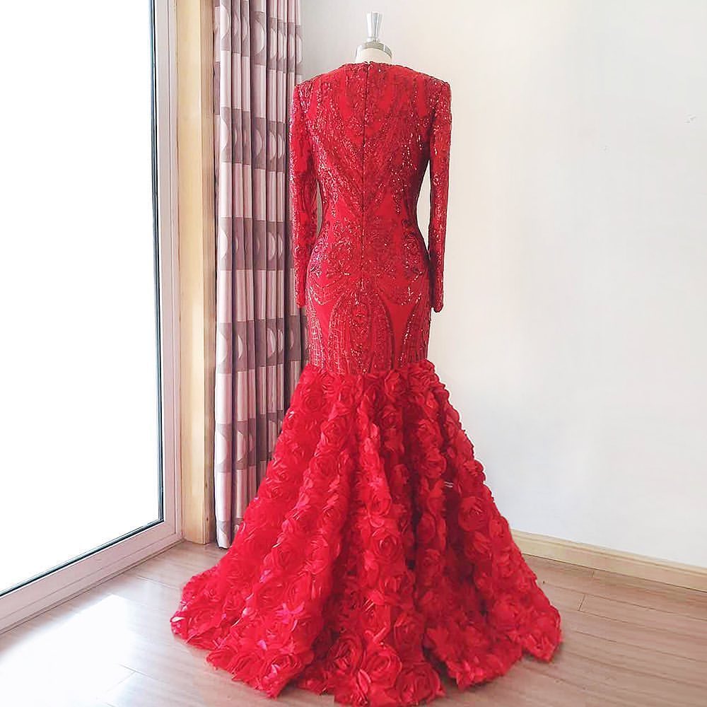 A-line V-neck Long Sleeves Floor-length Evening Gown With Sequins 2