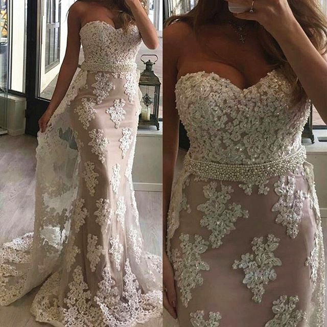 Column Sweetheart Neck Sleeveless Sweep / Brush Train Evening Dress With Lace 2
