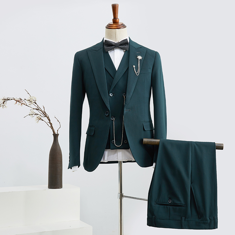 Dark Green 3 Pieces Slim Fit Tailored Suit For Business 2