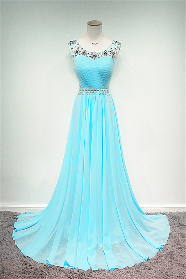 A-line Sleeveless Floor-length 100D Chiffon Prom Dress With Beading 4