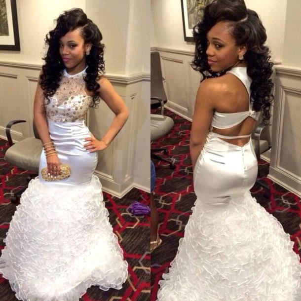 Mermaid Halter-neck Sleeveless Sweep / Brush Train Formal Dress With Tiered 4