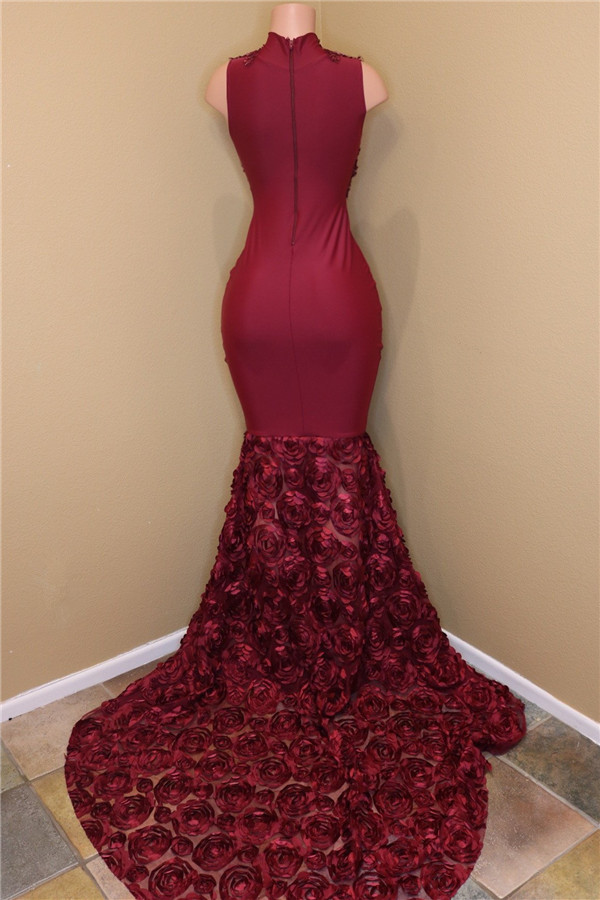 Mermaid High Neck Sleeveless Court Train Party Dress With Lace 3