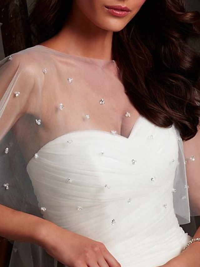 Mermaid Strapless Sleeveless Sweep / Brush Train Tulle Wedding Gown With Lace 4