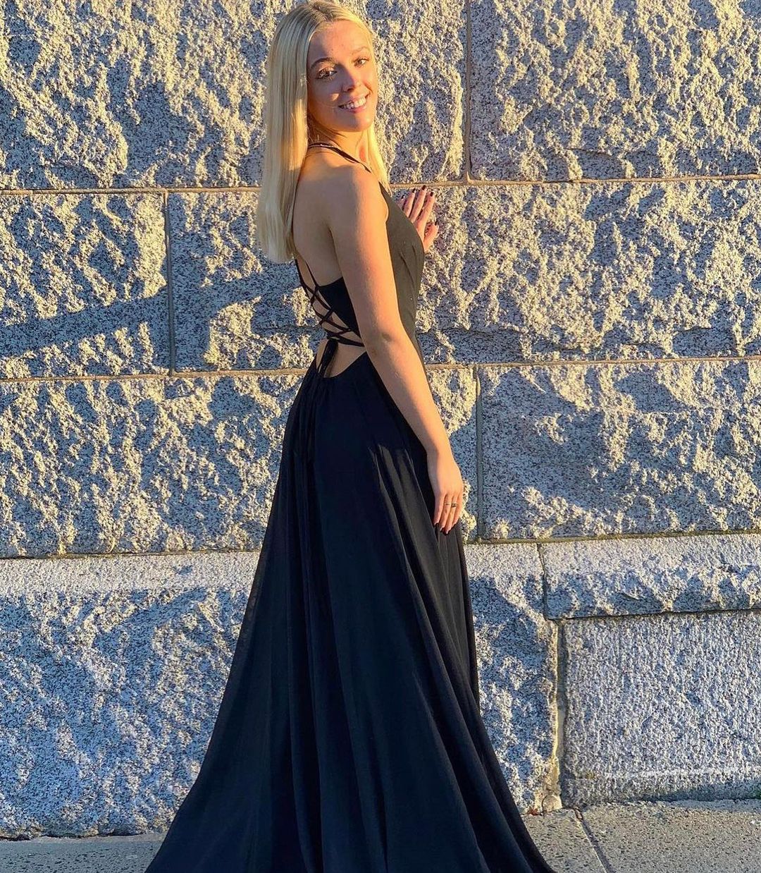 Column Spaghetti Straps Sleeveless Floor-length 100D Chiffon Prom Dress With Ruffles 2