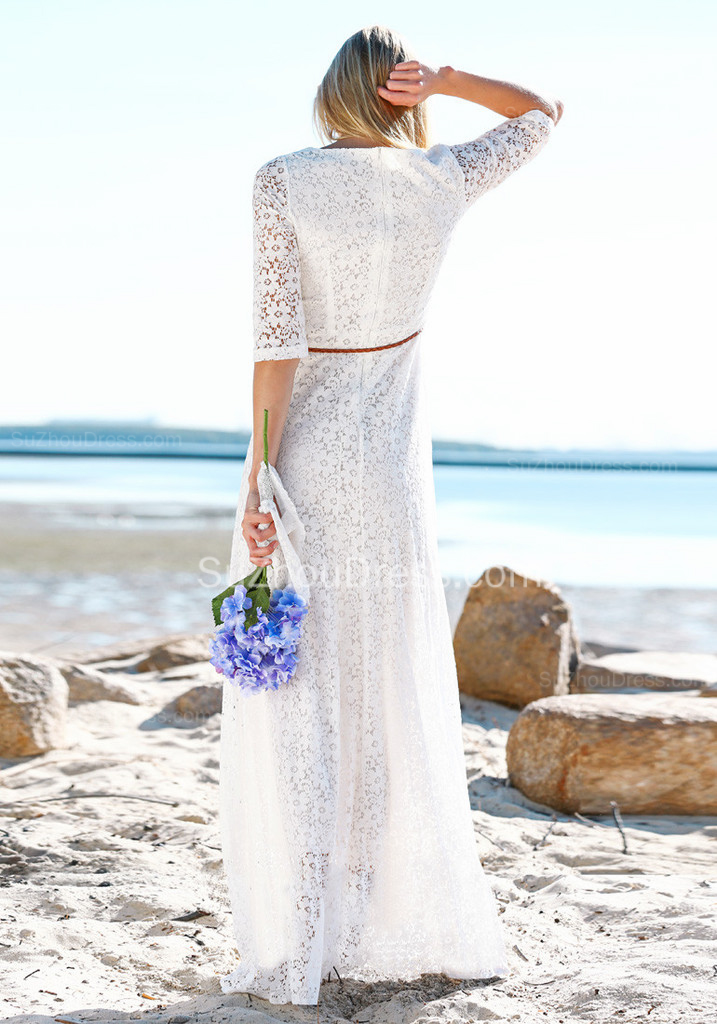Column Scoop Neck Floor-length Wedding Gown With Lace 4