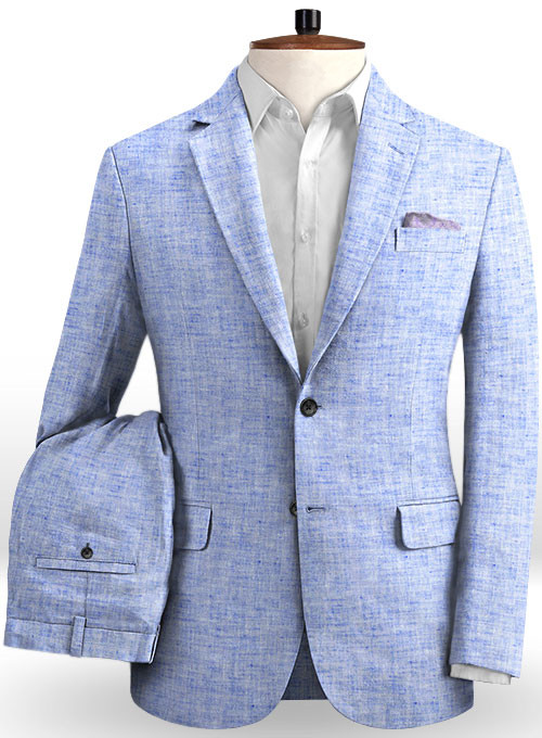 Blue Linen Summer Groom Men Suits 2