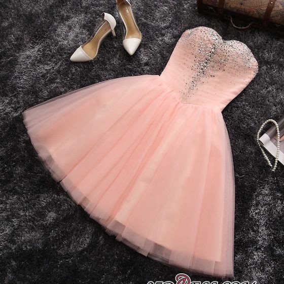 A-line Sweetheart Neck Sleeveless Mini Tulle Homecoming Dress With Crystal 2