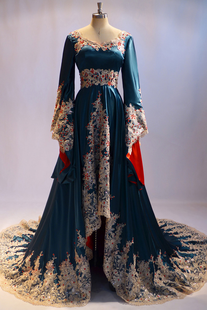 A-line V-neck Court Train Evening Dress With Lace 1