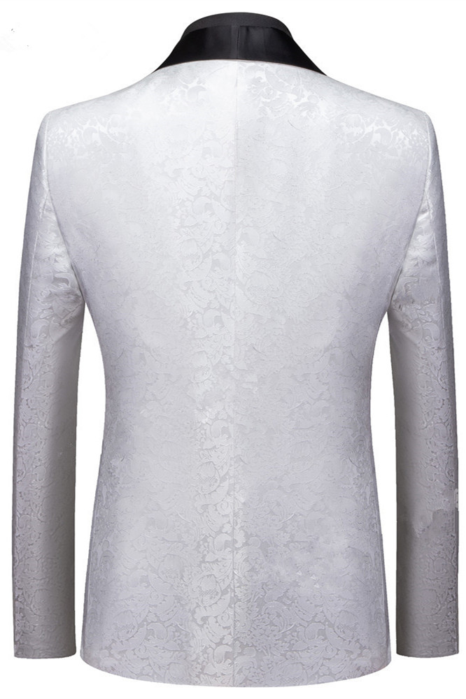 White Jacquard One Button Wedding Suit 2