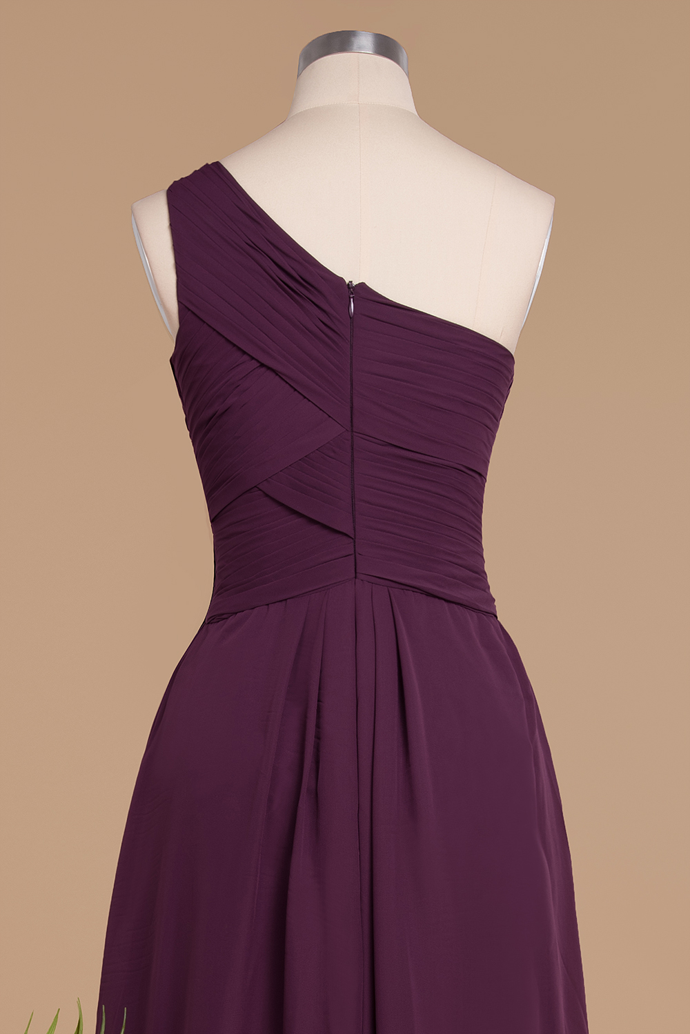 A-line One Shoulder Sleeveless Sweep / Brush Train 100D Chiffon Bridesmaid Outfit With Ruffles 6