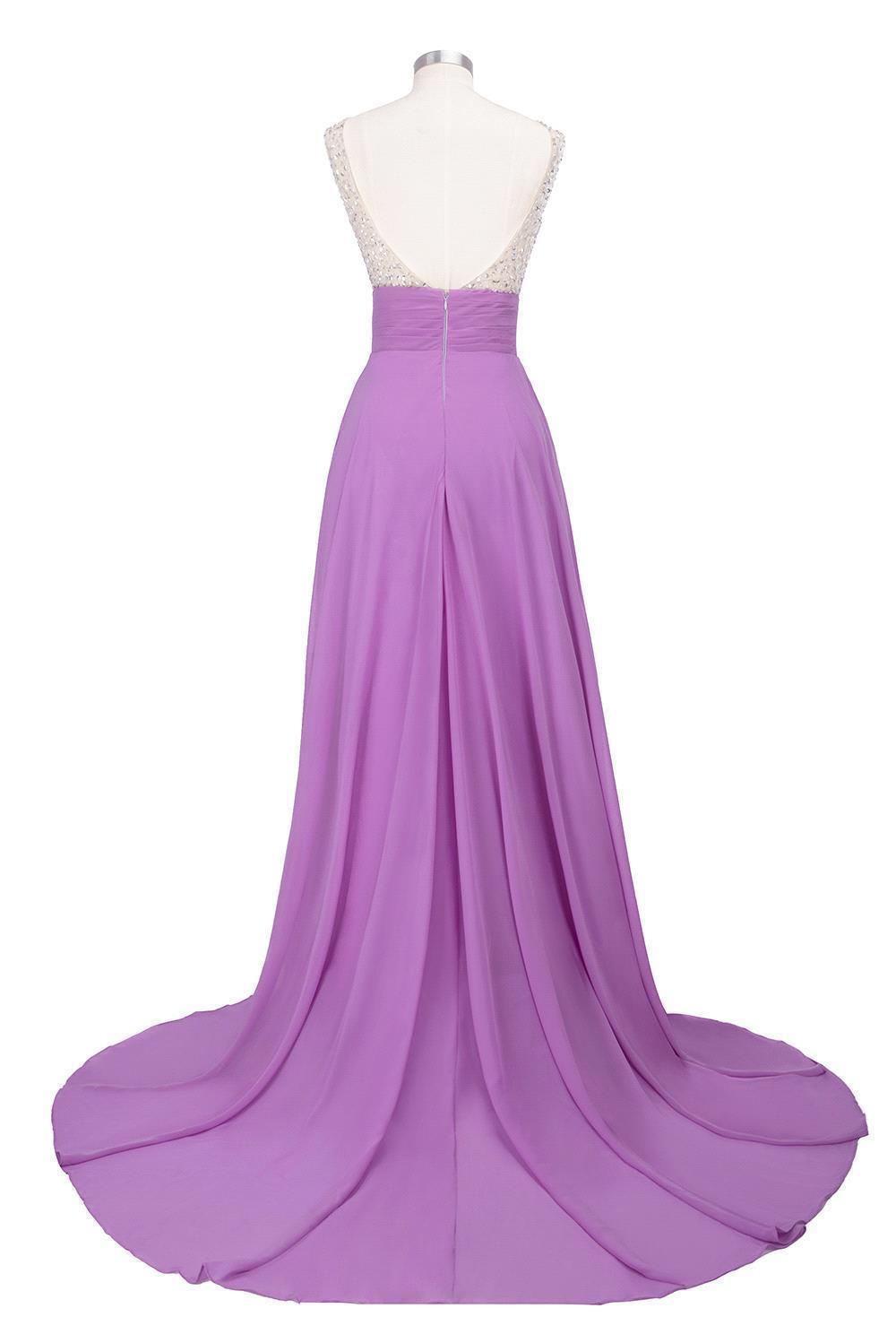 A-line Jewel Neck Sleeveless Court Train 100D Chiffon Evening Dress With Beading 9