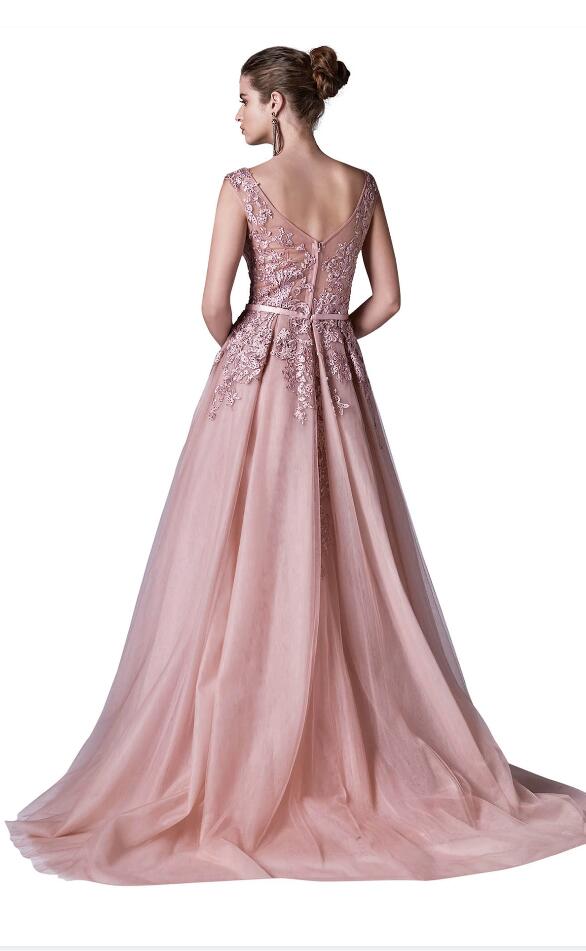 A-line Scoop Neck Sleeveless Floor-length Tulle Formal Dress With Lace 3