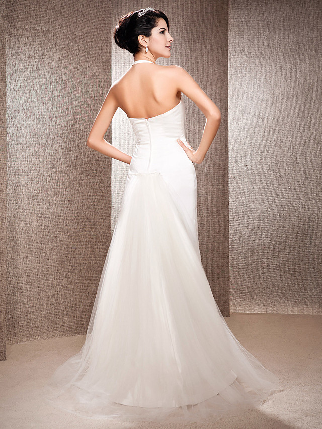 Column Halter-neck Sleeveless Floor-length Tulle Bridal Dress 4