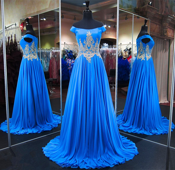 A-line Off-the-shoulder Sleeveless Sweep / Brush Train Evening Dress With Appliques 4