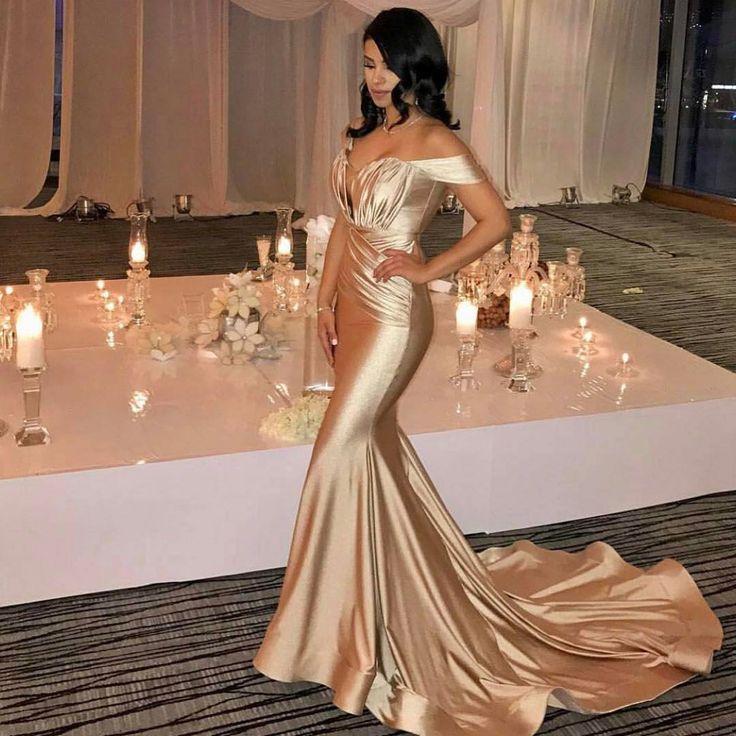 Mermaid Off-the-shoulder Sleeveless Stretch Satin Evening Gown With Court Train 2