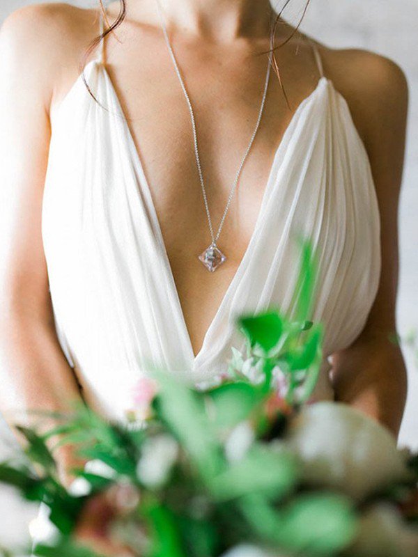 A-line Spaghetti Straps Sleeveless Sweep / Brush Train 100D Chiffon Bridal Gown With Ruffles 3
