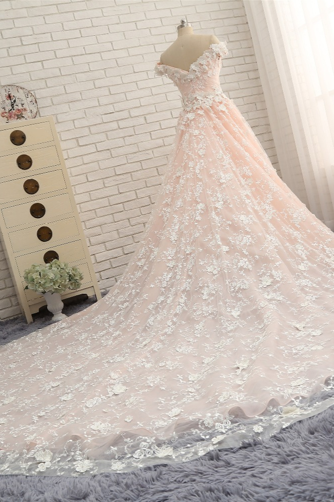 A-line Off-the-shoulder V-neck Floor-length Bridal Attire With Lace 4