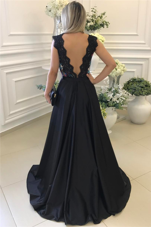A-line Bateau Neck Sleeveless Floor-length Evening Gown With Flower(s) 3