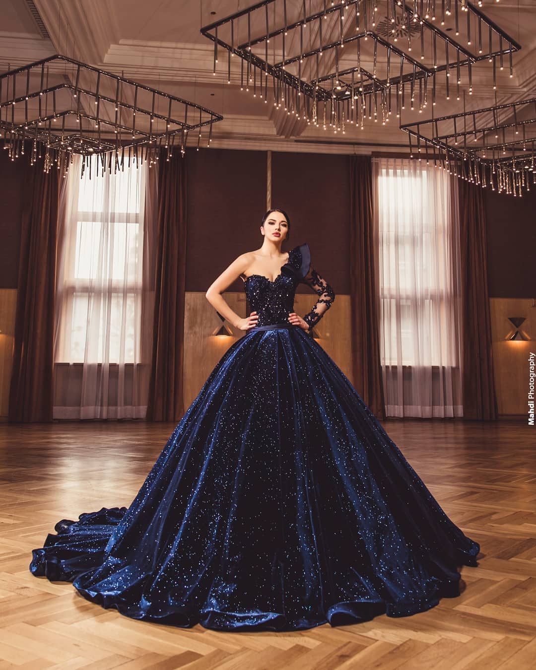 One Shoulder Long Sleeves Floor-length Velvet Formal Dress With Crystal 4