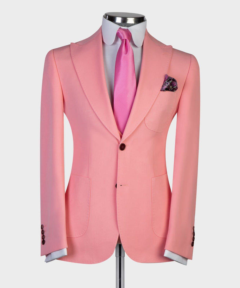 Pink Peaked Lapel Slim Fit Prom Men Suit 5