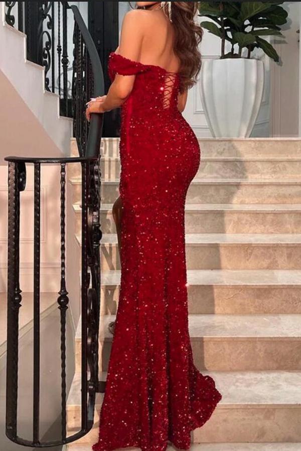 Mermaid Off-the-shoulder Sleeveless Floor-length Formal Dress With Sequins 2