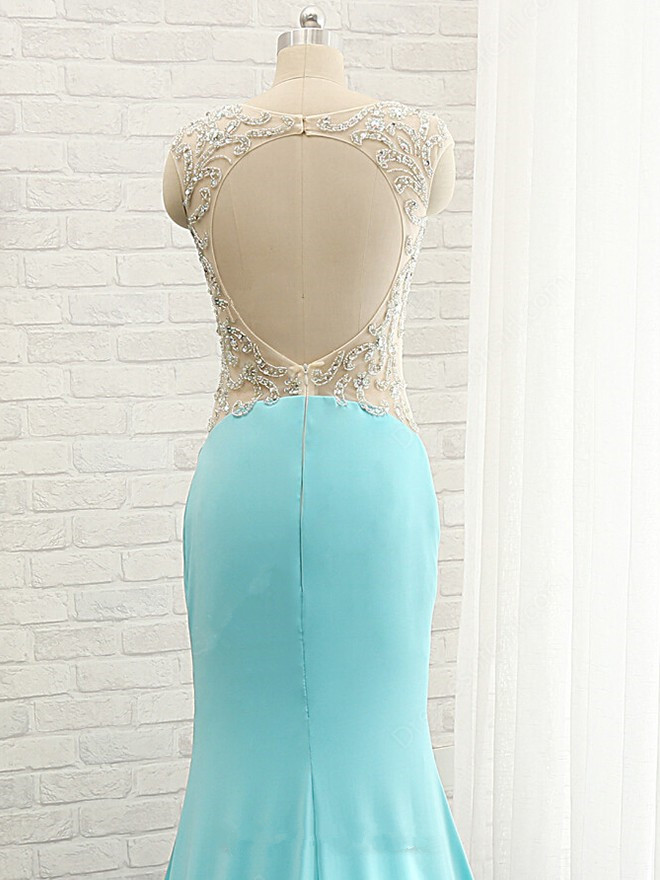 Mermaid Sleeveless Sweep / Brush Train Formal Dress With Crystal 4