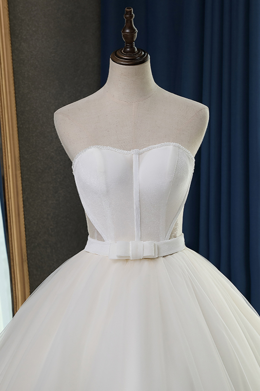 Ball Gown Strapless Sweetheart Neck Sleeveless Floor-length Tulle Wedding Dress 5