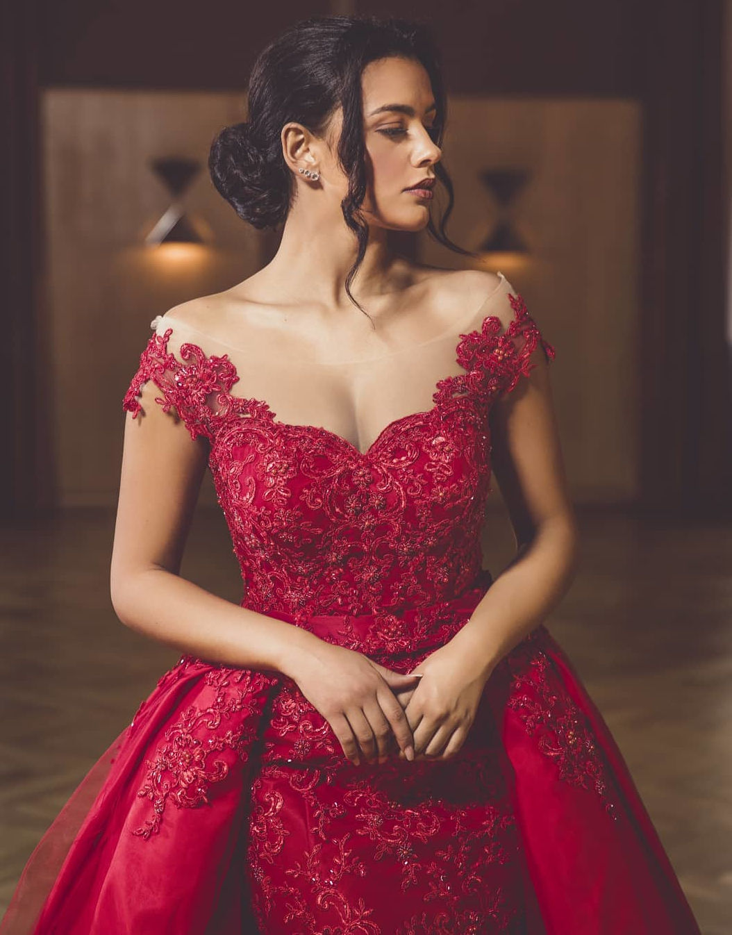 Dramatic Red Off-the-Shoulder Mermaid Gown with Detachable Tulle Overskirt 3