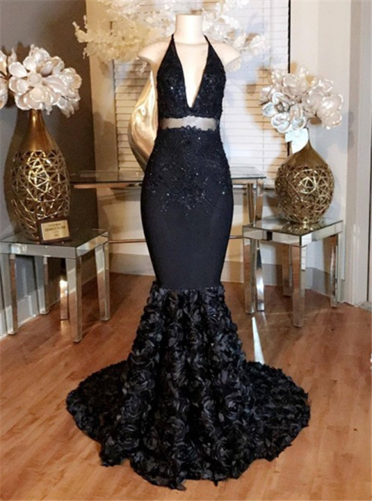 Mermaid Plunging Neckline Sleeveless Sweep / Brush Train Formal Dress With Flower(s) 2