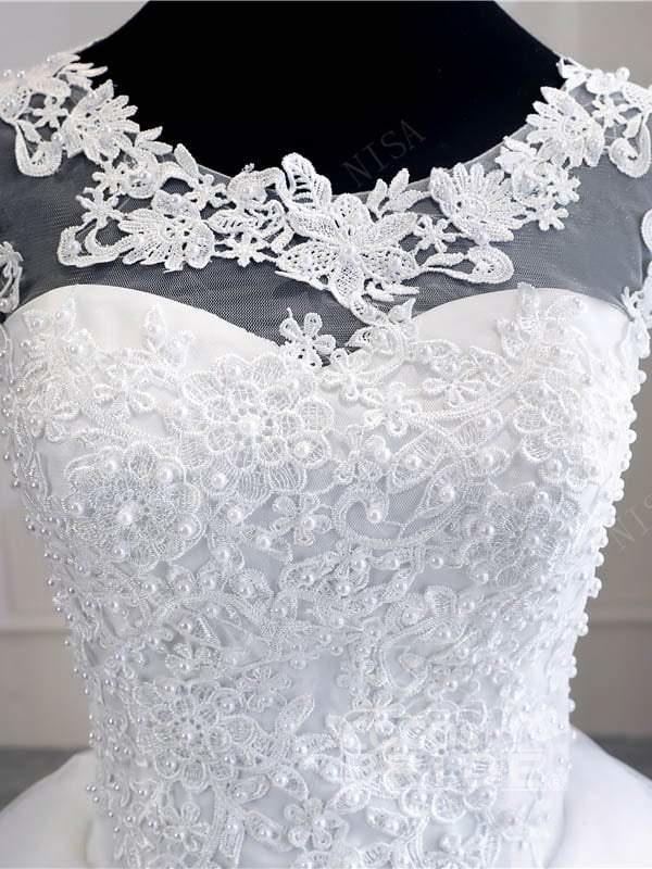 Ball Gown Sweetheart Neck Scoop Neck Floor-length Tulle Bridal Dress With Lace 4