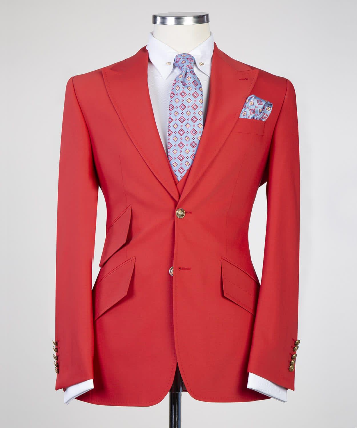 Red Three Pieces  Prom Men Suit with Peaked Lapel 5